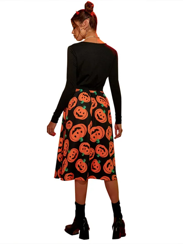 Women's Halloween print swing dress costumes