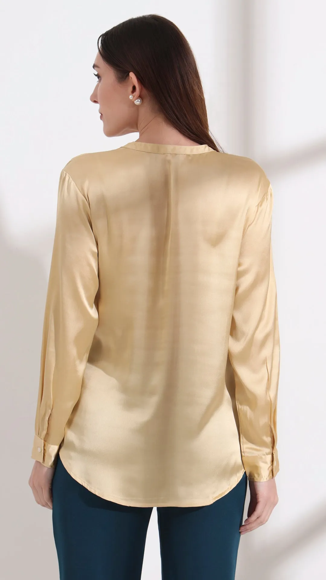 Womens Premium Summer Satin Gold Front Pleated Tunic