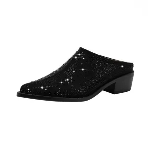 Zorah Rhinestone Block Heel Mules