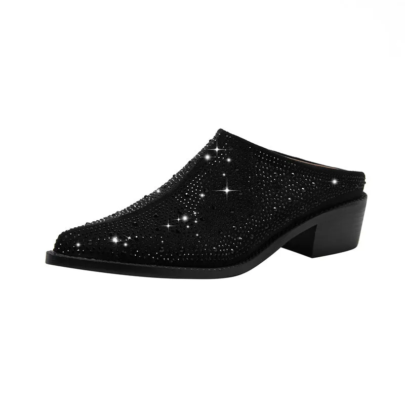 Zorah Rhinestone Block Heel Mules