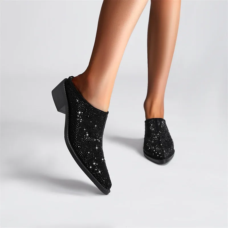 Zorah Rhinestone Block Heel Mules