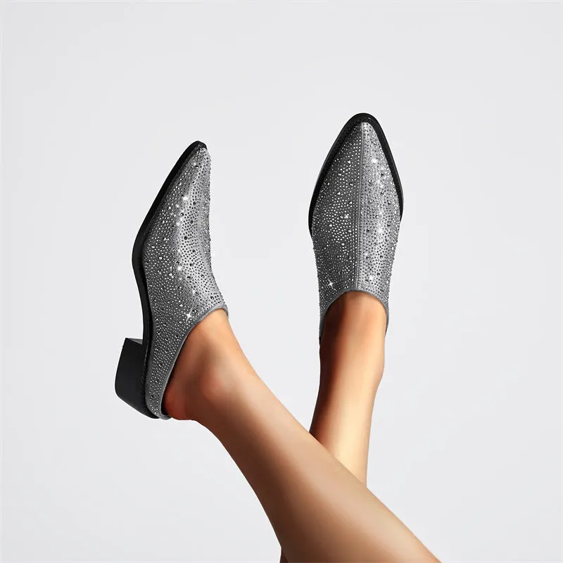 Zorah Rhinestone Block Heel Mules