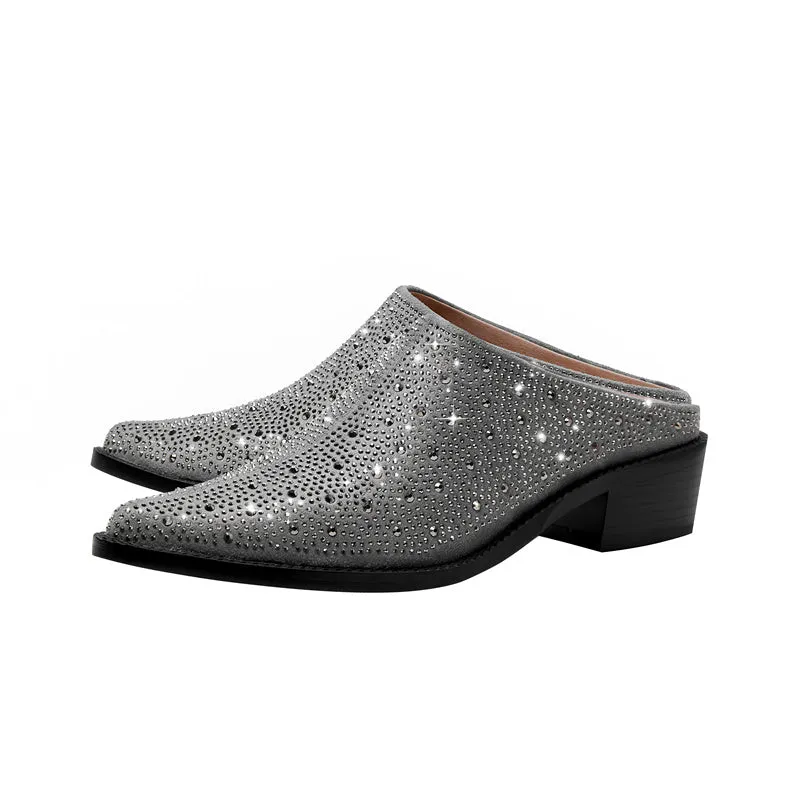 Zorah Rhinestone Block Heel Mules