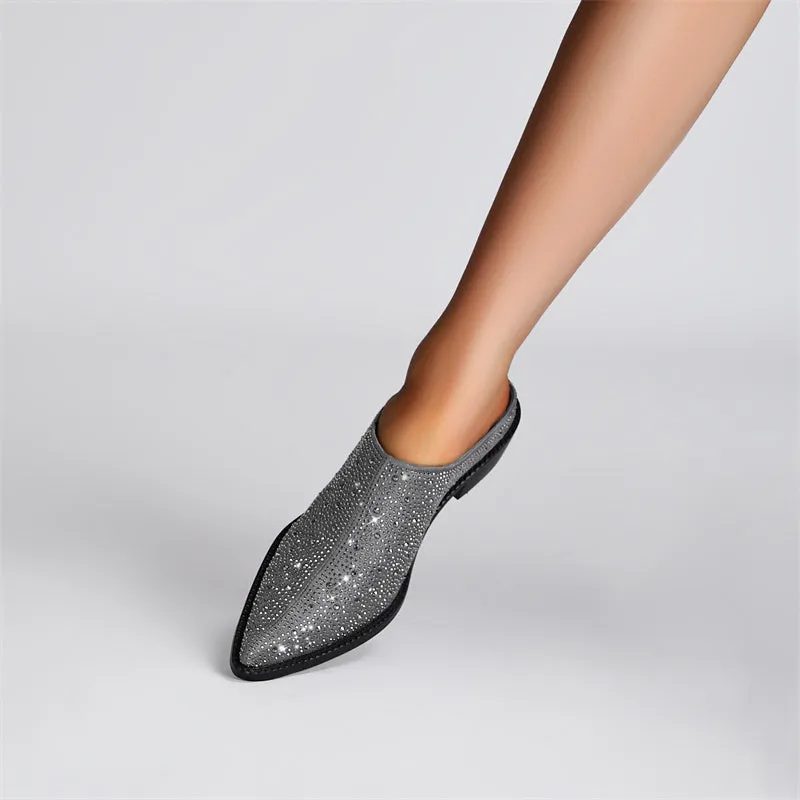 Zorah Rhinestone Block Heel Mules