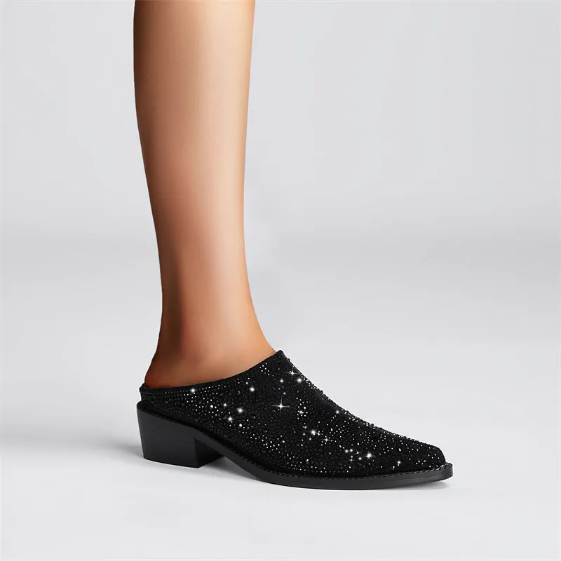 Zorah Rhinestone Block Heel Mules